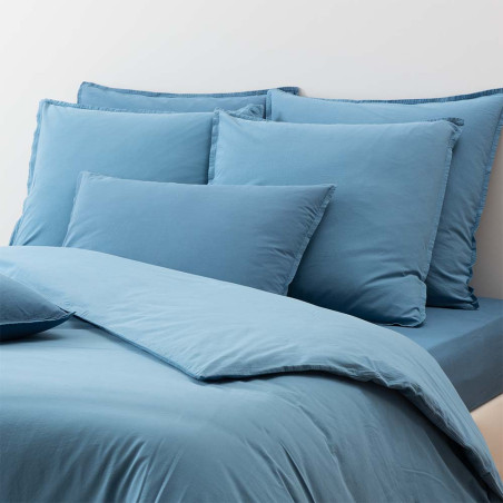 Parure de lit coton lavé bleu nuit