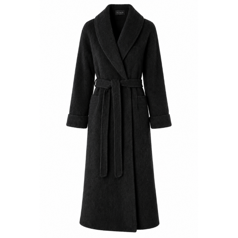 Robe de chambre croisée col châle poignets revers