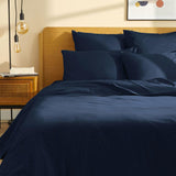 Drap plat satin pur coton bio Signature Bleu Marine / 180X290 déclassé - LN075