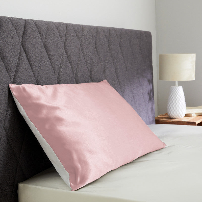 Funda de almohada de seda y algodón rosa