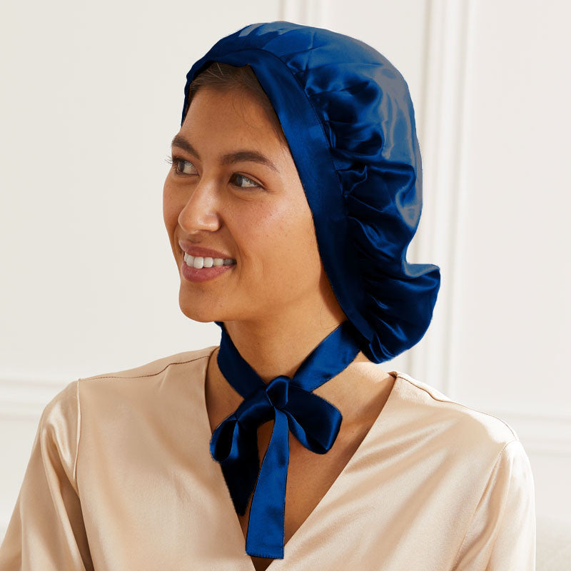 Gorro de dormir Carlota de seda Maison de la Soie frente azul marino