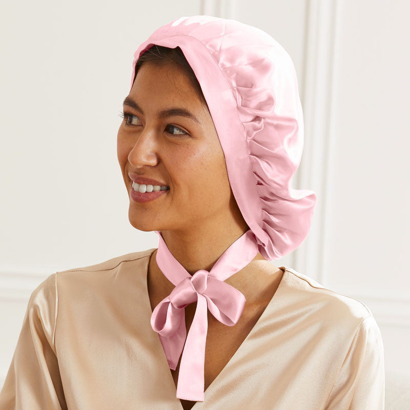 Gorro de dormir Carlota de seda Maison de la Soie frente rosa