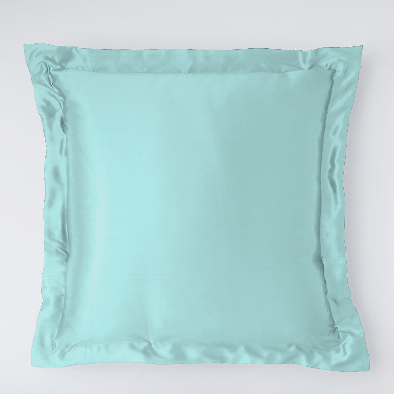 Taie d'oreiller en soie de mûrier 25 mommes avec volant bleu clair top