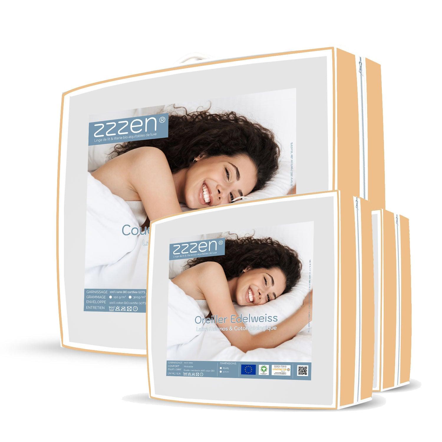 Pack Couette laine bio 4 saisons Edelweiss + oreillers - Label Naturel