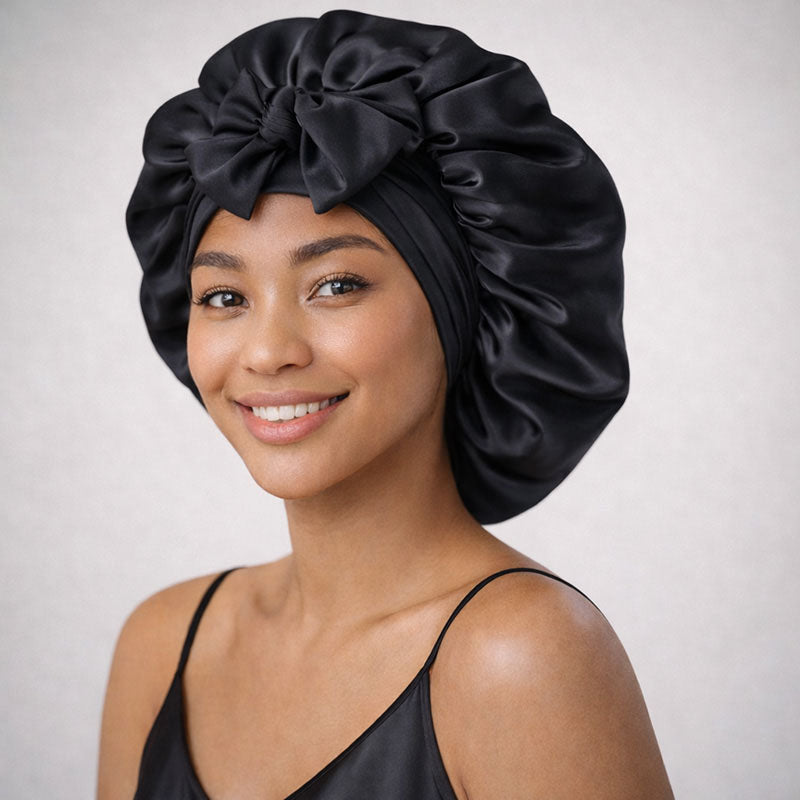 Bonnet de nuit en soie XL à liens ajustables