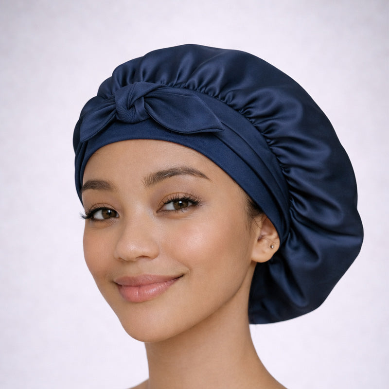 Bonnet de nuit en soie à liens ajustables
