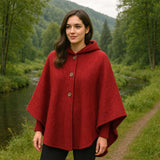 Cape capuche à poches 100% laine des Pyrénées Griotte (10/23) déclassé - MS129