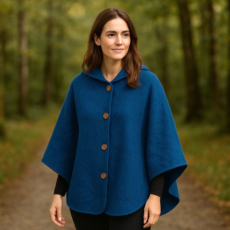 Cape capuche à poches 100% laine des Pyrénées