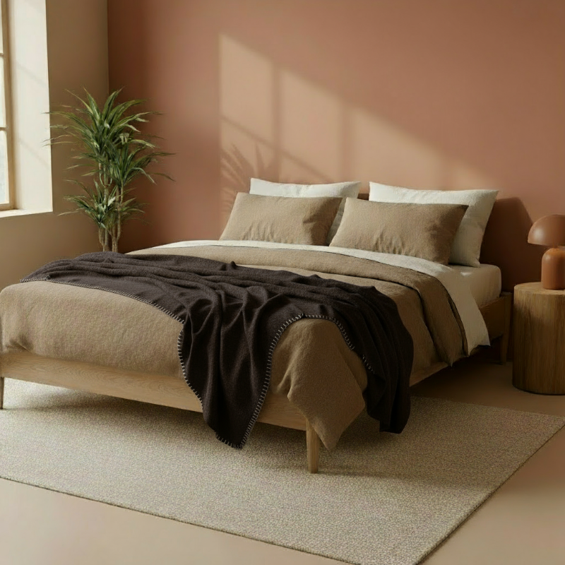 Couverture brun foncé avec point de cheval dans une chambre chaleureuse