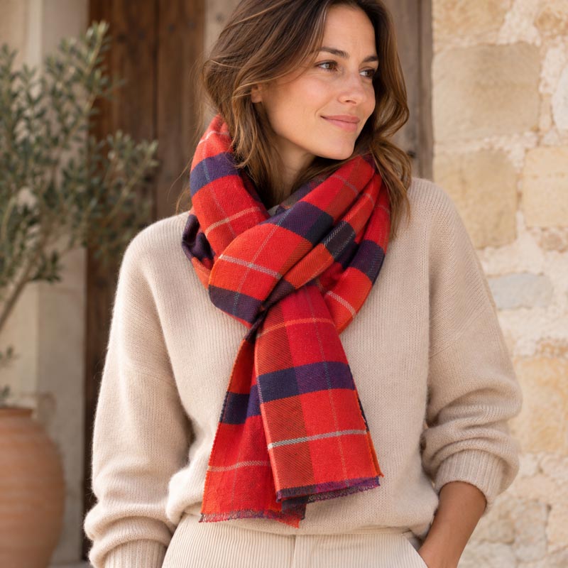 Organic cotton checked scarf made in France