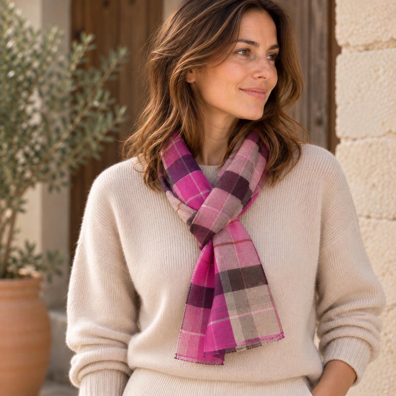 Organic cotton checked scarf made in France