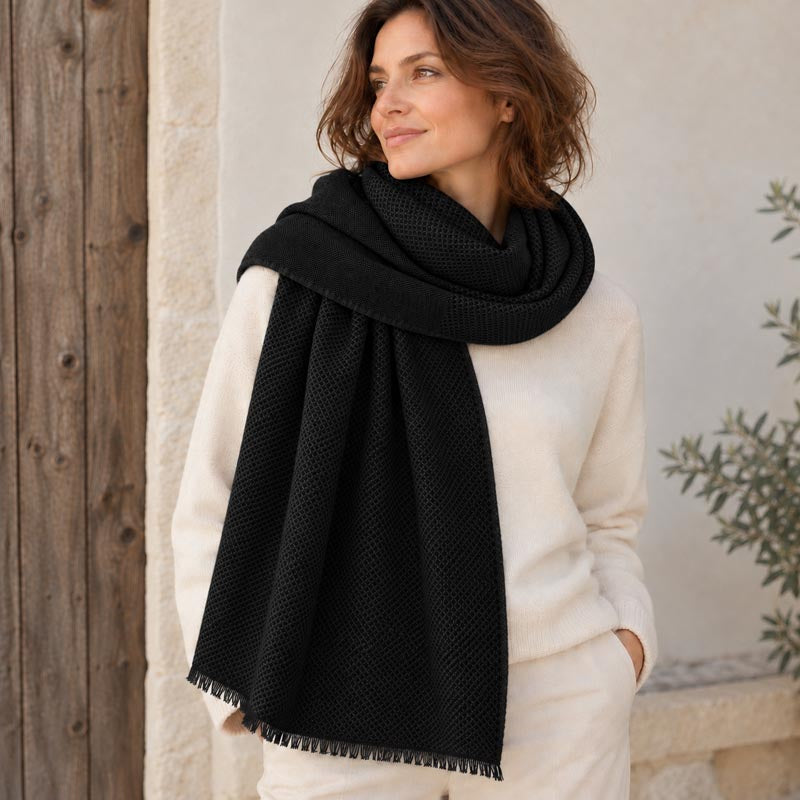 Estola de panal de algodón orgánico, lana merino y seda fabricada en Francia