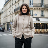 Veste torsades sans col 100% laine des Pyrénées