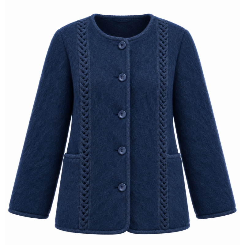 Veste torsades sans col 100% laine des Pyrénées