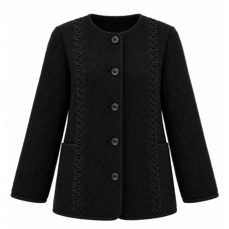Veste torsades sans col 100% laine des Pyrénées